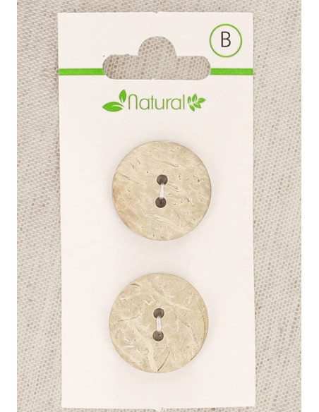 Carte de 2 boutons en bois naturel 20 mm 2 trous - Ronds