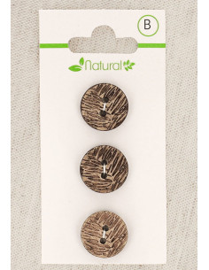 Carte de 3 boutons en bois naturel 15 mm 2 trous - Feuillage