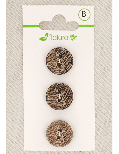 Carte de 3 boutons en bois naturel 15 mm 2 trous - Feuillage