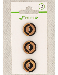 Carte de 3 boutons en bois bicolore 15 mm 2 trous - Fantaisie