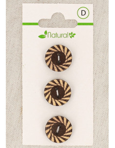 Carte de 3 boutons en bois bicolore 15 mm 2 trous - Fantaisie