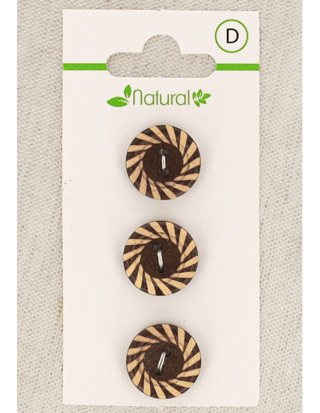 Carte de 3 boutons en bois bicolore 15 mm 2 trous - Fantaisie
