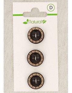 Carte de 3 boutons en bois bicolore 15 mm 4 trous - Fantaisie