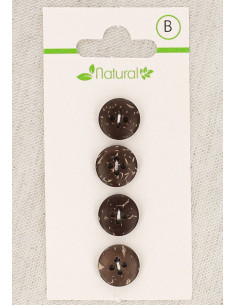 Carte de 4 boutons en bois foncé 11 mm 4 trous - Ronds