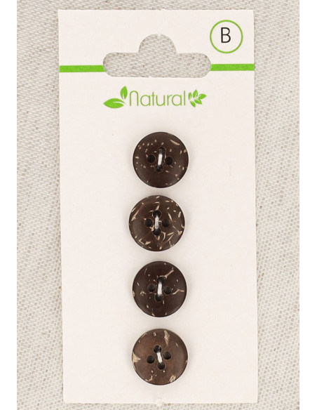 Carte de 4 boutons en bois foncé 11 mm 4 trous - Ronds