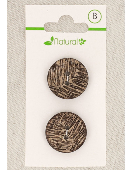 Carte de 2 boutons en bois naturel 20 mm 2 trous - Feuillage