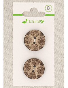 Carte de 2 boutons en bois naturel 20 mm 2 trous - Fantaisie