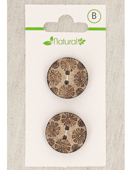 Carte de 2 boutons en bois naturel 20 mm 2 trous - Fantaisie