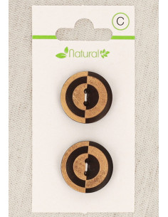 Carte de 2 boutons en bois bicolore 20 mm 2 trous - Fantaisie