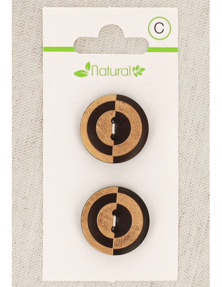 Carte de 2 boutons en bois bicolore 20 mm 2 trous - Fantaisie