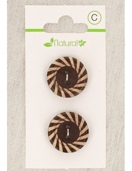 Carte de 2 boutons en bois bicolore 20 mm 2 trous - Fantaise