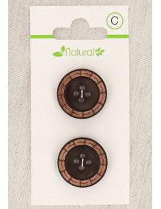 Carte de 2 boutons en bois bicolore 20 mm 4 trous -Ronds