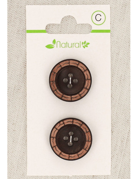 Carte de 2 boutons en bois bicolore 20 mm 4 trous -Ronds