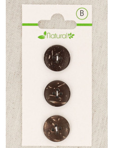 Carte de 3 boutons en bois foncé 15 mm 4 trous - Ronds