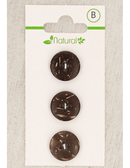 Carte de 3 boutons en bois foncé 15 mm 4 trous - Ronds