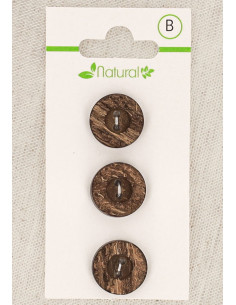 Carte de 3 boutons en bois foncé 15 mm 2 trous - Ronds