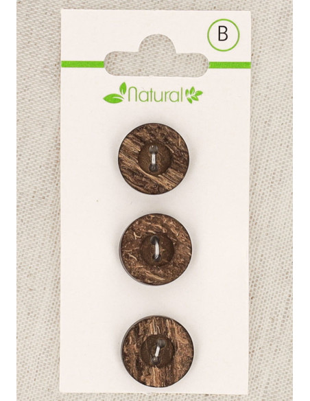 Carte de 3 boutons en bois foncé 15 mm 2 trous - Ronds
