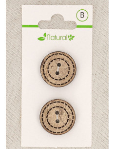 Carte de 2 boutons en bois naturel 20 mm 2 trous - Ronds pointillées
