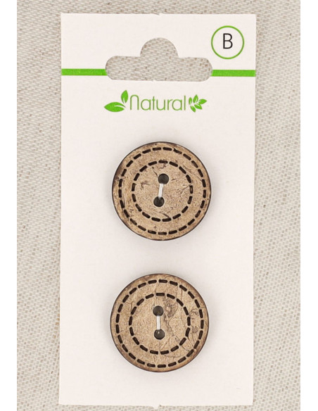 Carte de 2 boutons en bois naturel 20 mm 2 trous - Ronds pointillées