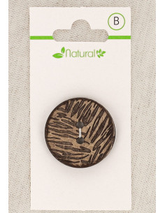 Carte de 1 bouton en bois naturel 28 mm 2 trous - Feuillage