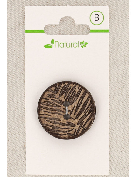 Carte de 1 bouton en bois naturel 28 mm 2 trous - Feuillage