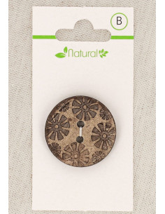 Carte de 1 bouton en bois naturel 28 mm 2 trous - Fantaisie