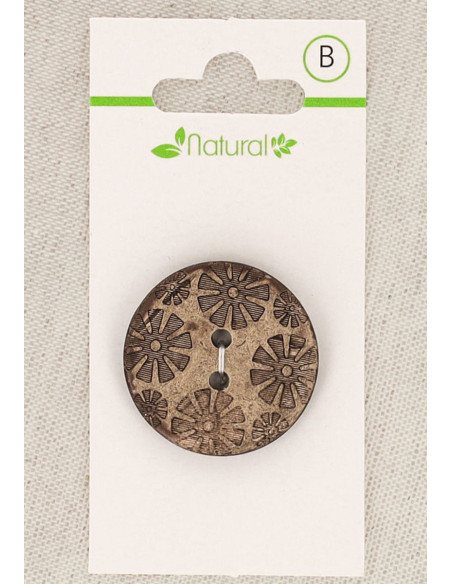 Carte de 1 bouton en bois naturel 28 mm 2 trous - Fantaisie