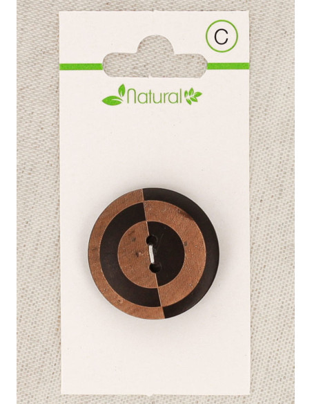 Carte de 1 bouton en bois bicolore 28 mm 2 trous - Fantaisie