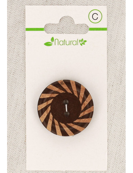 Carte de 1 bouton en bois bicolore 28 mm 2 trous - Rond