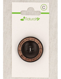 Carte de 1 bouton en bois bicolore 28 mm 4 trous - Rond