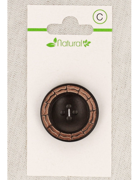 Carte de 1 bouton en bois bicolore 28 mm 4 trous - Rond