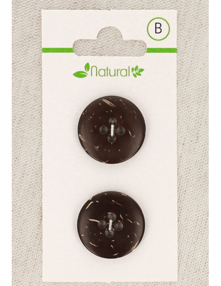 Carte de 2 boutons en bois foncé 20 mm 4 trous - Ronds
