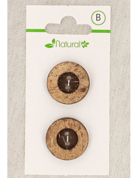 Carte de 2 boutons en bois foncé 20 mm 2 trous - Ronds
