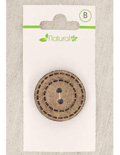 Carte de 1 bouton en bois naturel 28 mm 2 trous - Ronds pointillés