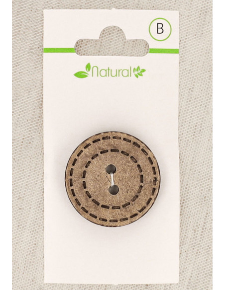 Carte de 1 bouton en bois naturel 28 mm 2 trous - Ronds pointillés