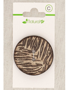 Carte de 1 bouton en bois naturel 38 mm 2 trous - Feuillage