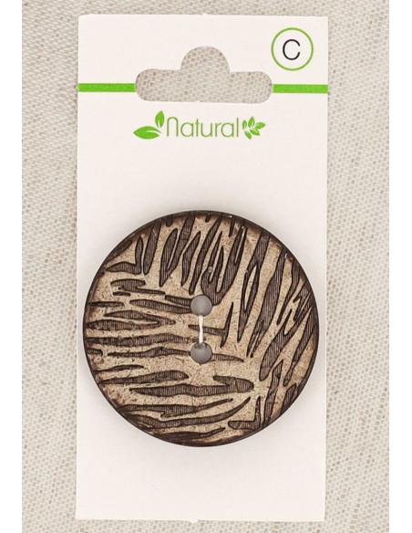 Carte de 1 bouton en bois naturel 38 mm 2 trous - Feuillage