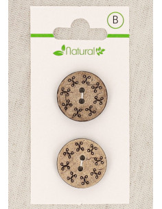 Carte de 2 boutons en bois naturel 20 mm 2 trous - Ronds