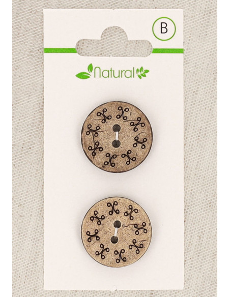 Carte de 2 boutons en bois naturel 20 mm 2 trous - Ronds