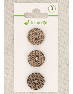 Carte de 3 boutons en bois naturel 15 mm 2 trous - Nid d´abeille