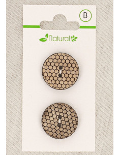 Carte de 2 boutons en bois naturel 20 mm 2 trous - Nid d´abeille