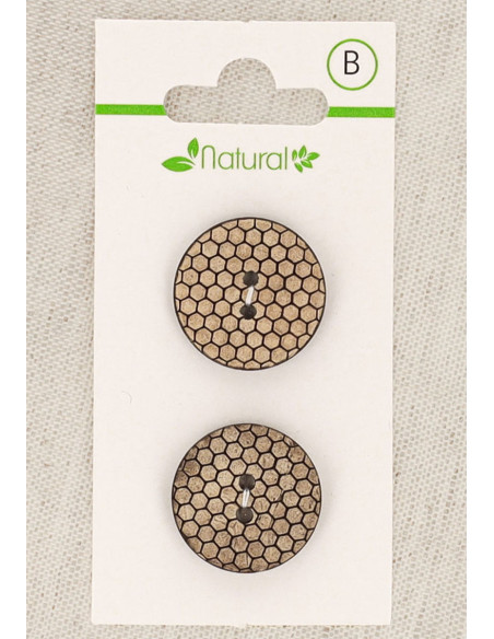 Carte de 2 boutons en bois naturel 20 mm 2 trous - Nid d´abeille