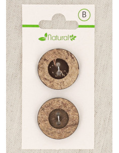 Carte de 2 boutons en bois foncé 23 mm 2 trous - Ronds
