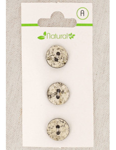 Carte de 3 boutons écru et mastic 13 mm 2 trous - Marbrés