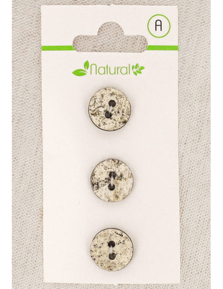 Carte de 3 boutons écru et mastic 13 mm 2 trous - Marbrés