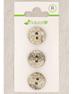 Carte de 3 boutons écru et mastic 15 mm 2 trous - Marbrés