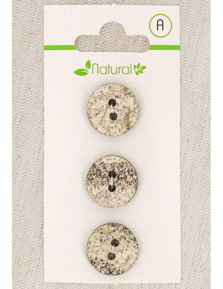 Carte de 3 boutons écru et mastic 15 mm 2 trous - Marbrés