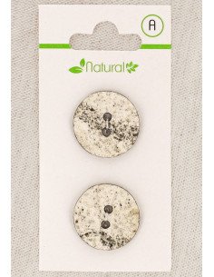 Carte de 2 boutons écru et mastic 20 mm 2 trous - Marbrés