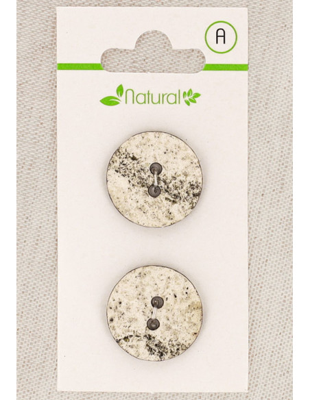 Carte de 2 boutons écru et mastic 20 mm 2 trous - Marbrés