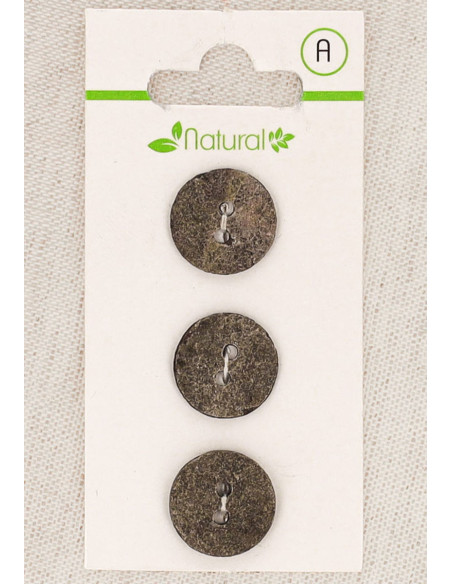 Carte de 3 boutons taupe 15 mm 2 trous - Texturés